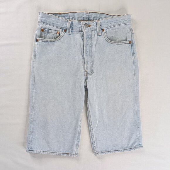 Levi's VTG Light Wash Denim Button Fly Long Length Jorts Jean Shorts - Picture 1 of 10